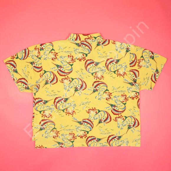 Reyn Spooner Polo Shirt Mens XL Yellow Nautical Marlin Fish Vintage 80s Pique - Picture 3 of 6